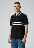 Premium Black Technical Polo Shirt with Double White Stripe