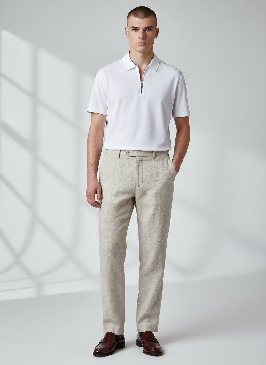 Premium White Half-Zip Polo Shirt – Minimal Contemporary Design