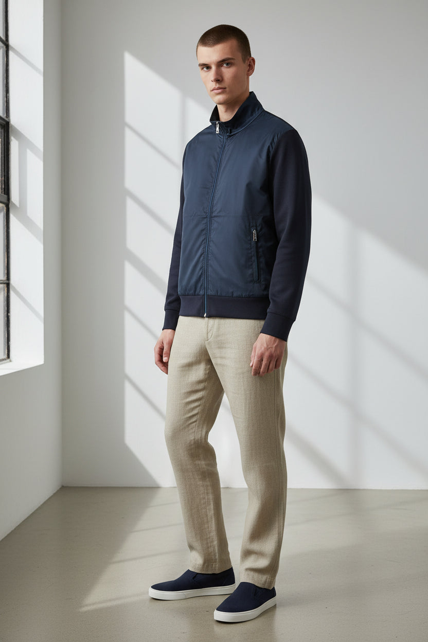 Premium Navy Hybrid Jacket | Contemporary Zip Front