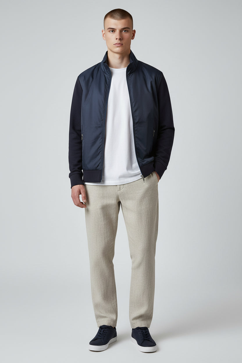 Premium Navy Hybrid Jacket | Contemporary Zip Front