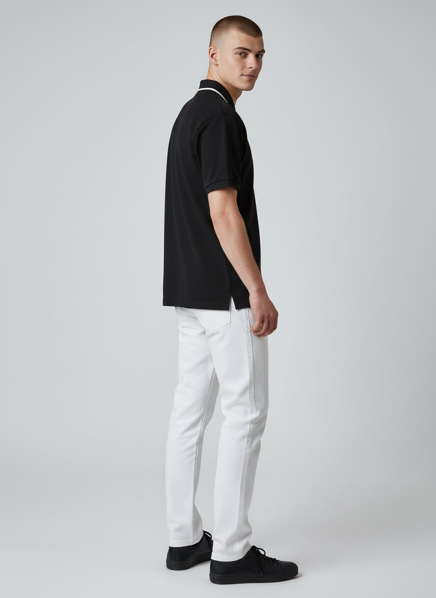Technical Modern Black Polo with White Trim | Minimal Essential