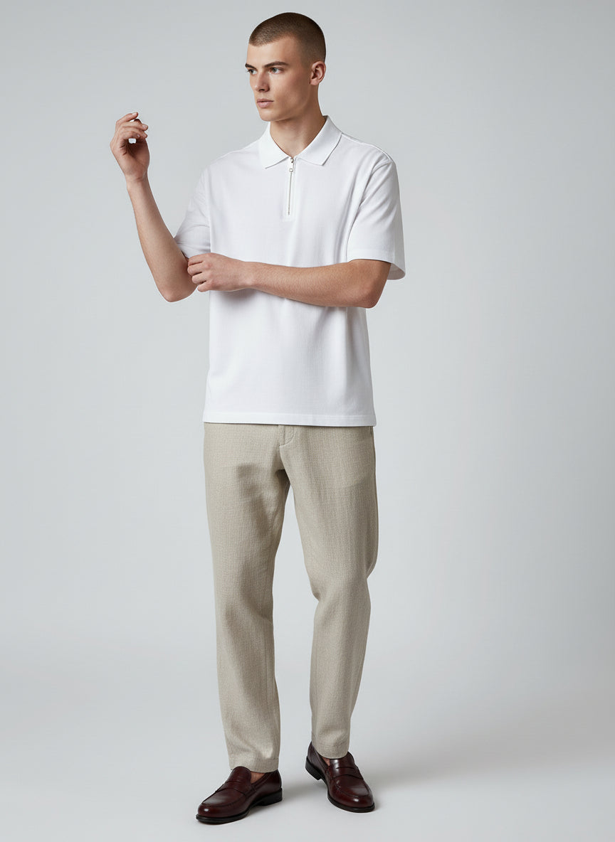 Premium White Half-Zip Polo Shirt – Minimal Contemporary Design