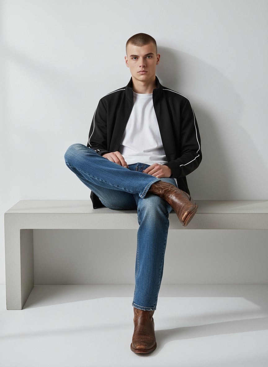 Sport Black Zip-Up Jacket – Contrast Stripe Detail