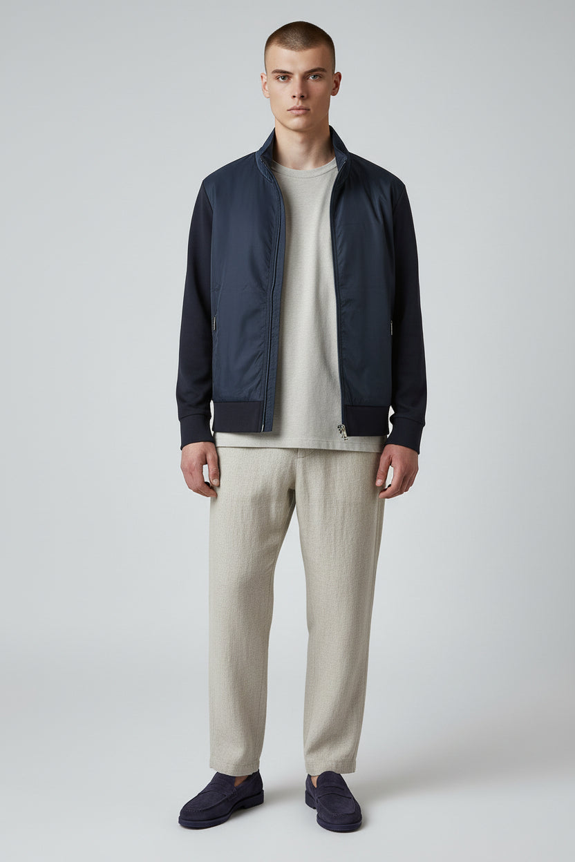 Premium Navy Hybrid Jacket | Contemporary Zip Front