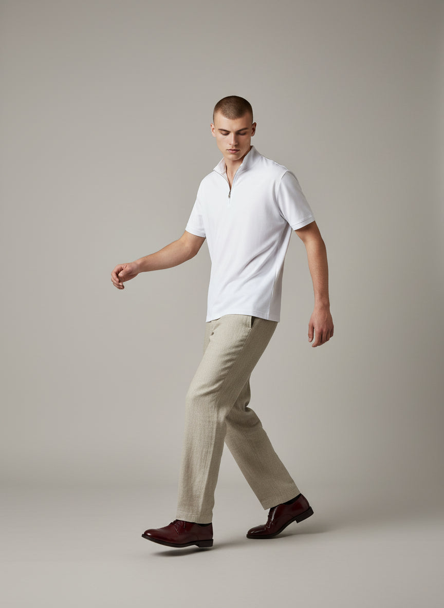 Premium White Half-Zip Polo Shirt – Minimal Contemporary Design