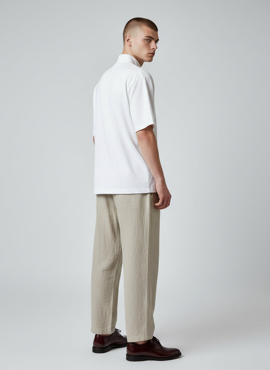 Premium White Half-Zip Polo Shirt – Minimal Contemporary Design