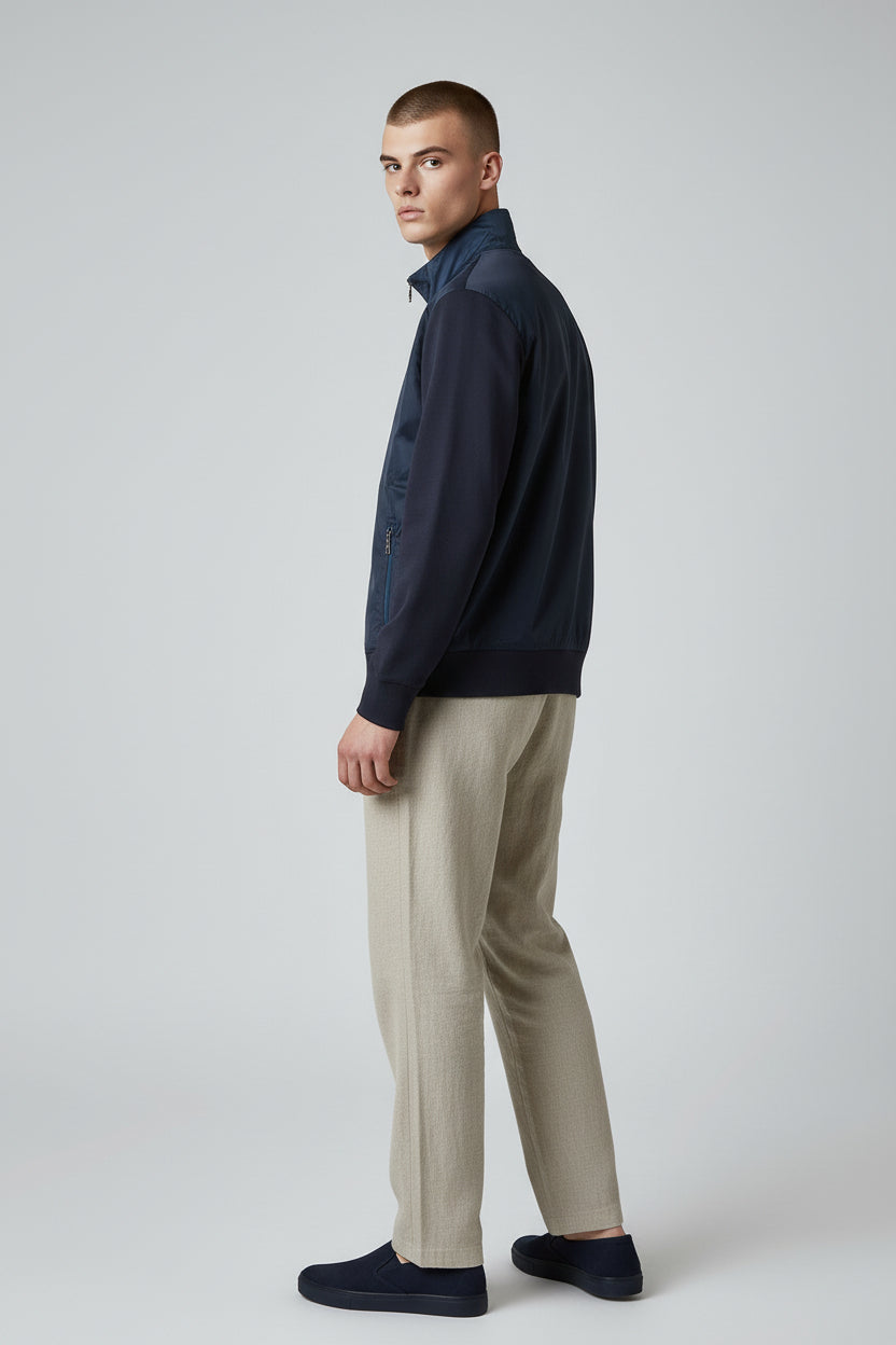 Premium Navy Hybrid Jacket | Contemporary Zip Front