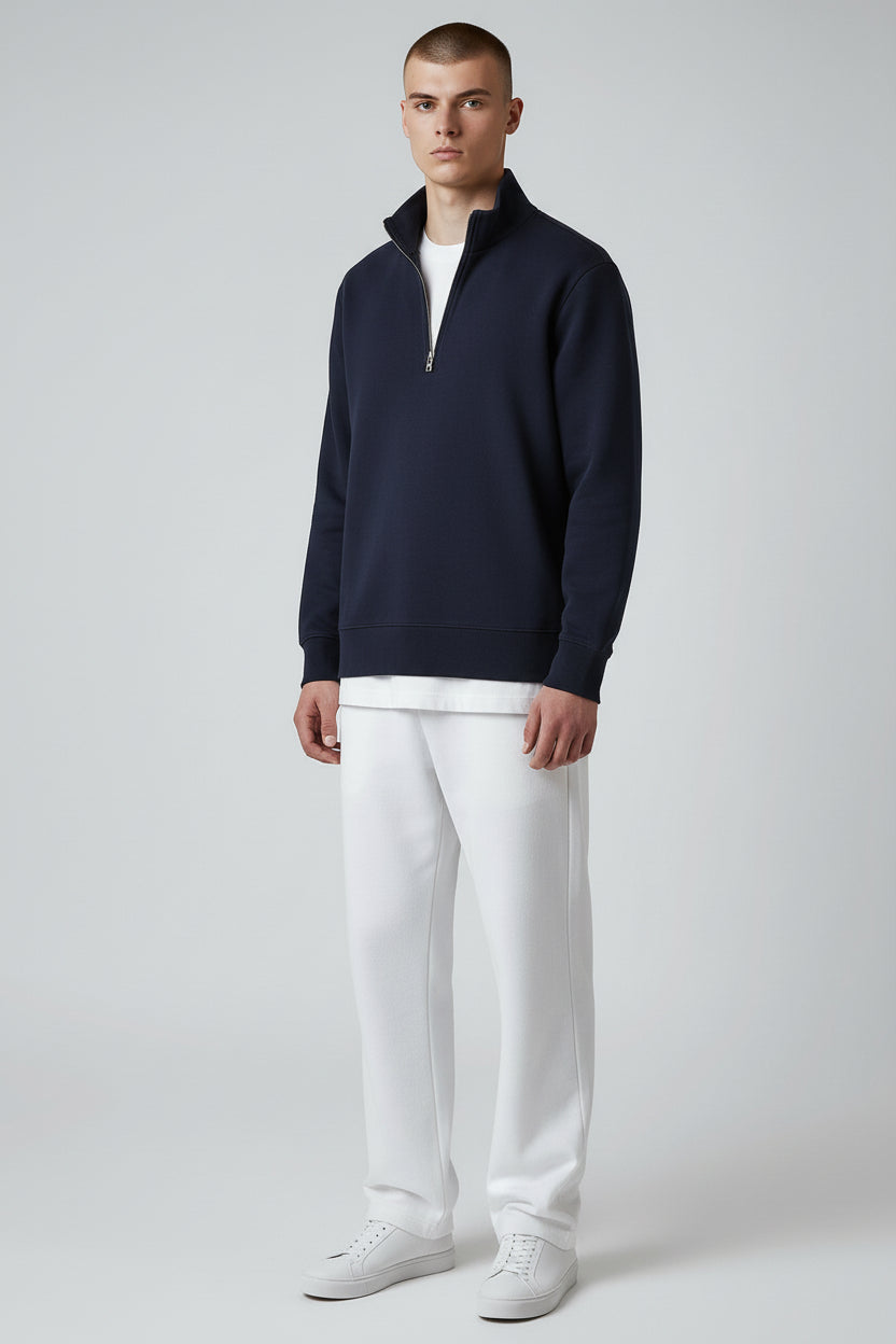 Premium Navy Half-Zip Sweatshirt – Minimal Contemporary Fit