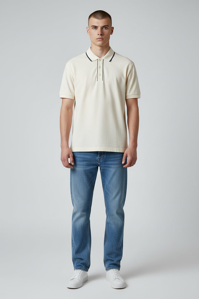 Classic Cream Polo Shirt with Subtle Contrast Collar