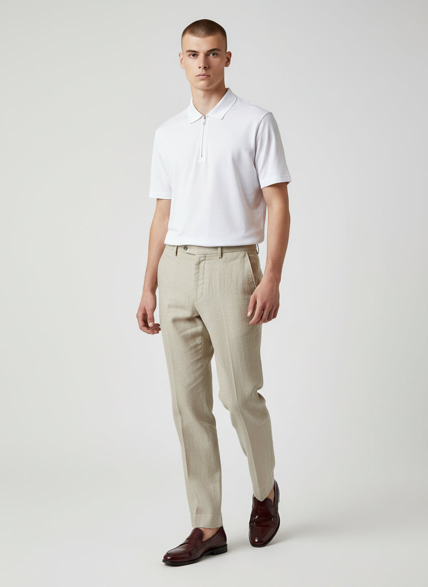 Premium White Half-Zip Polo Shirt – Minimal Contemporary Design