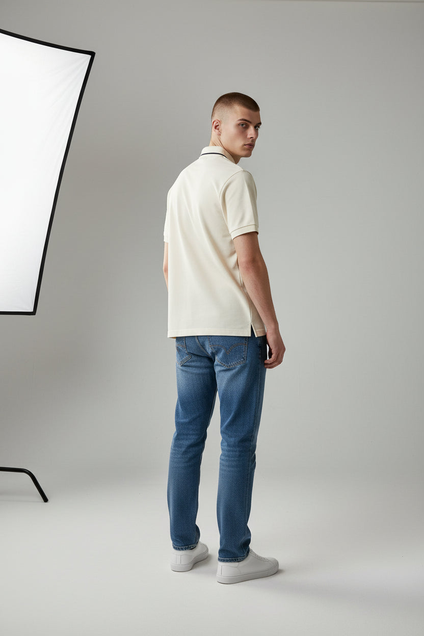 Classic Cream Polo Shirt with Subtle Contrast Collar
