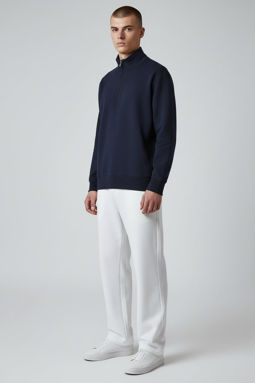 Premium Navy Half-Zip Sweatshirt – Minimal Contemporary Fit