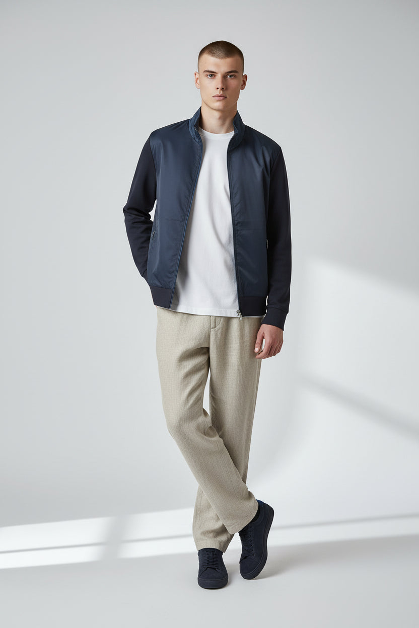 Premium Navy Hybrid Jacket | Contemporary Zip Front