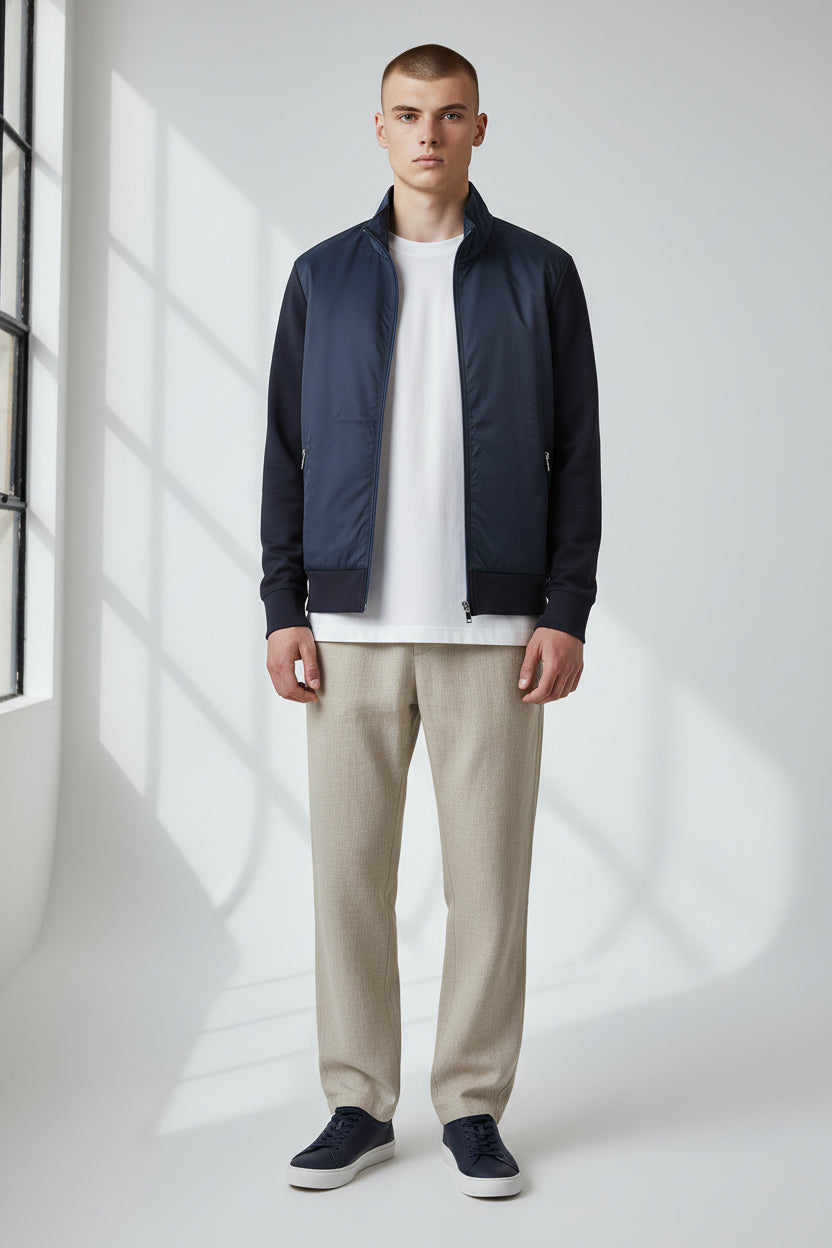 Premium Navy Hybrid Jacket | Contemporary Zip Front