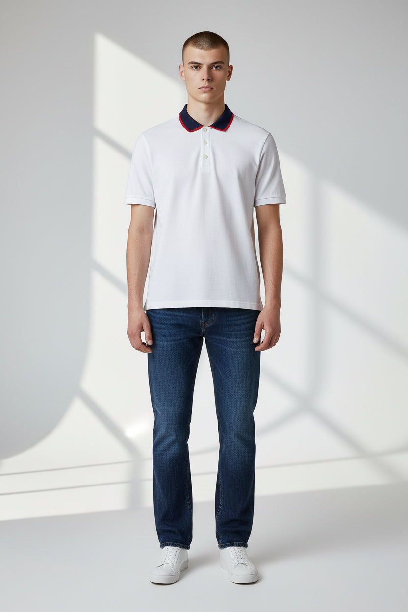 Technical Classic White Polo Shirt – Contrast Collar Detail