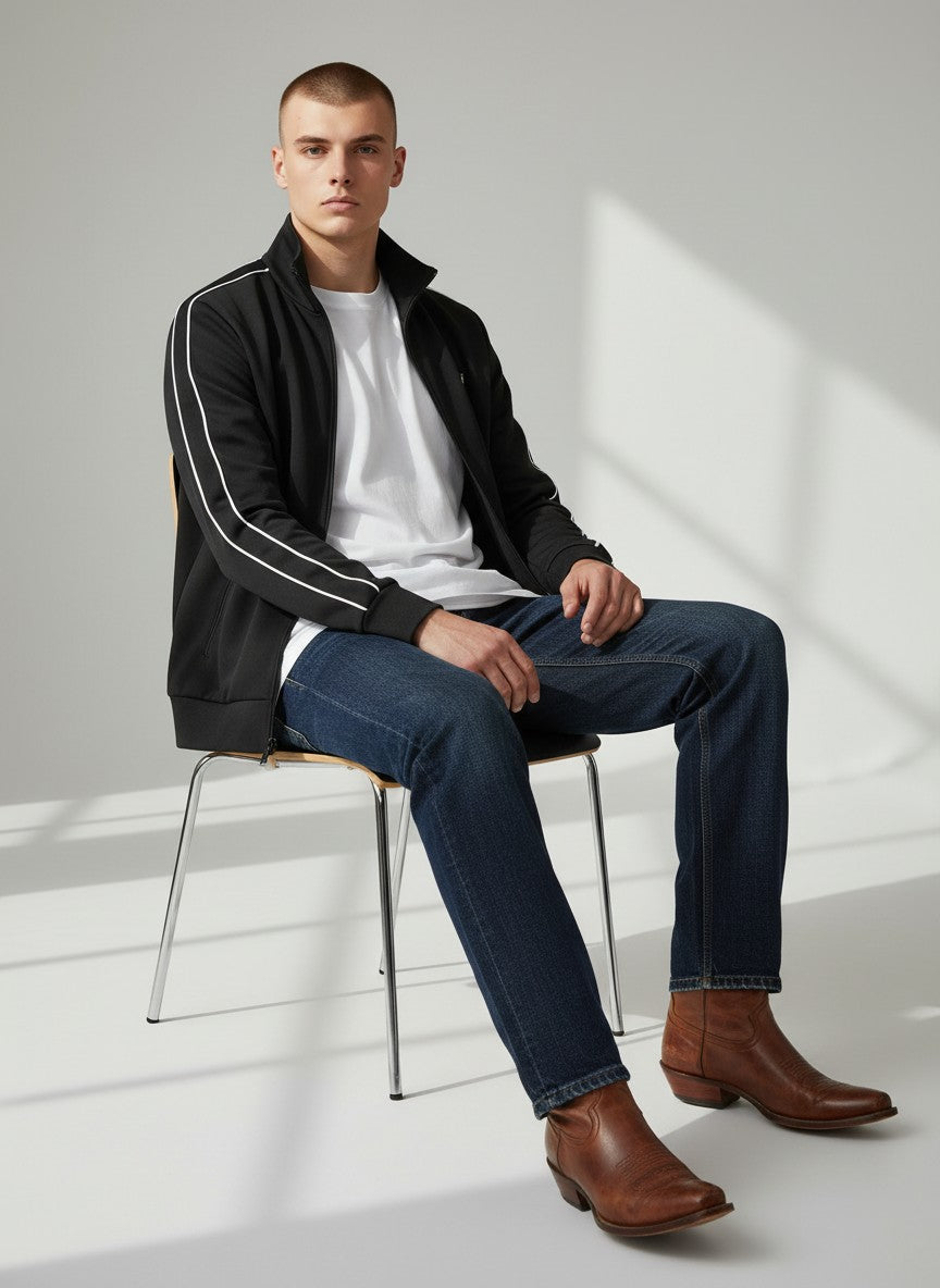 Sport Black Zip-Up Jacket – Contrast Stripe Detail