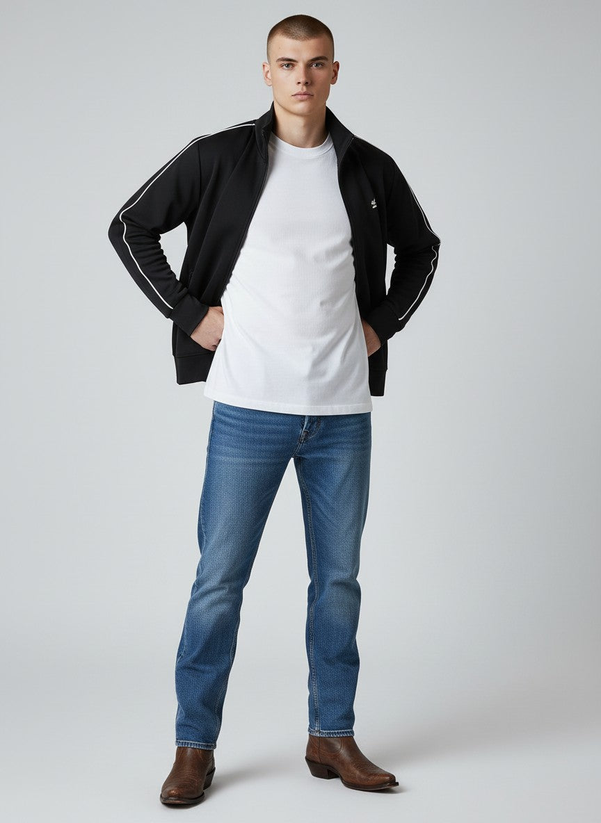 Sport Black Zip-Up Jacket – Contrast Stripe Detail