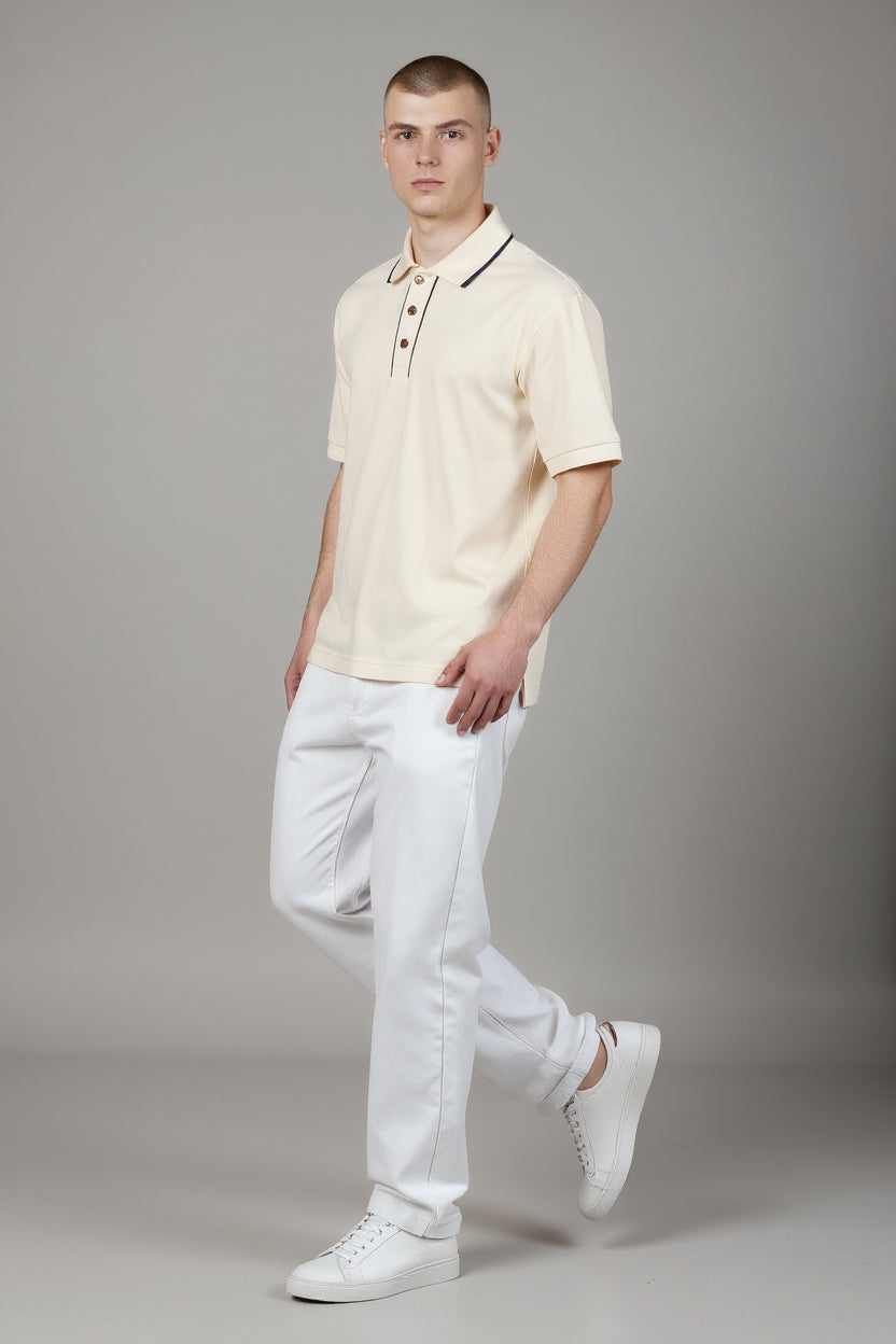 Classic Cream Polo Shirt with Subtle Contrast Collar