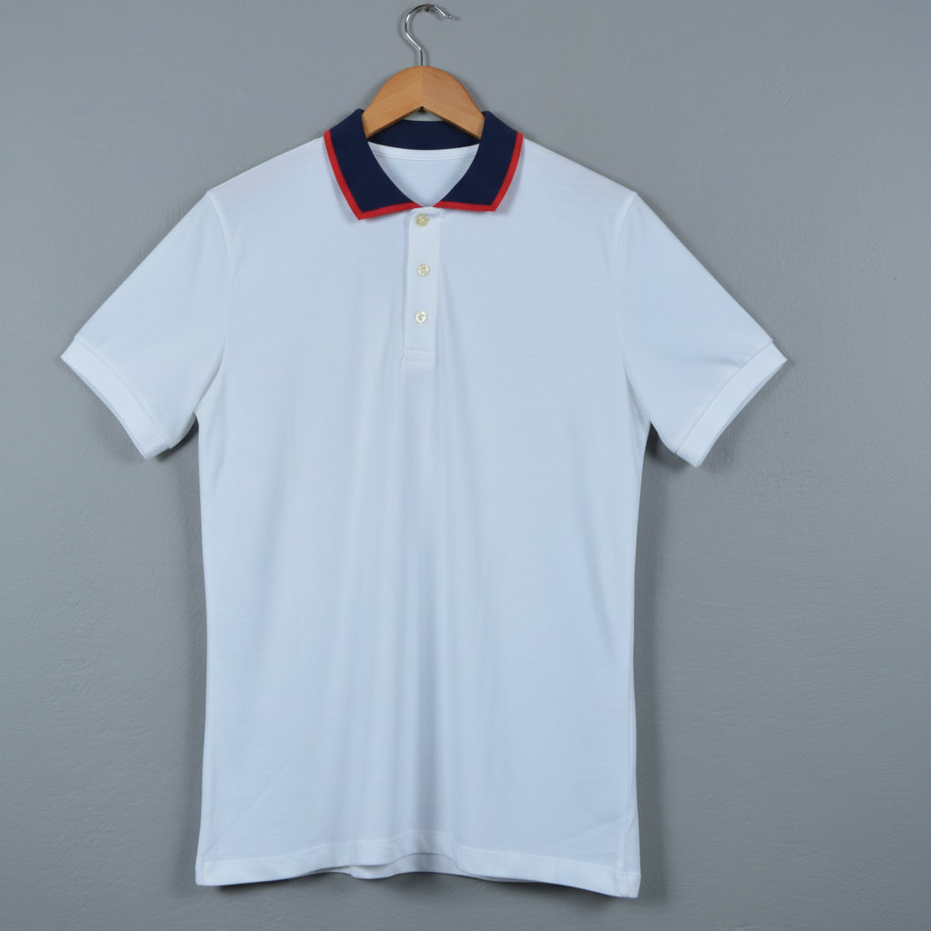 Technical Classic White Polo Shirt – Contrast Collar Detail