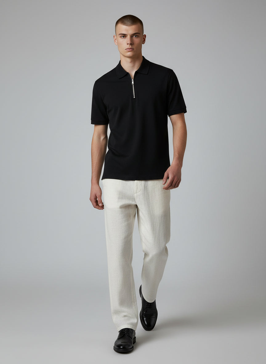 Premium Black Half-Zip Polo Shirt – Minimal Modern Design