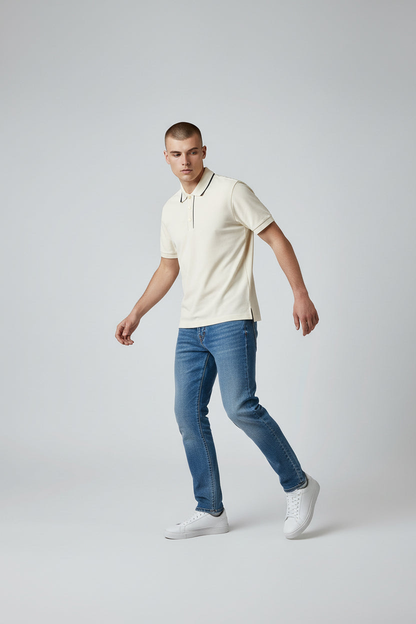 Classic Cream Polo Shirt with Subtle Contrast Collar