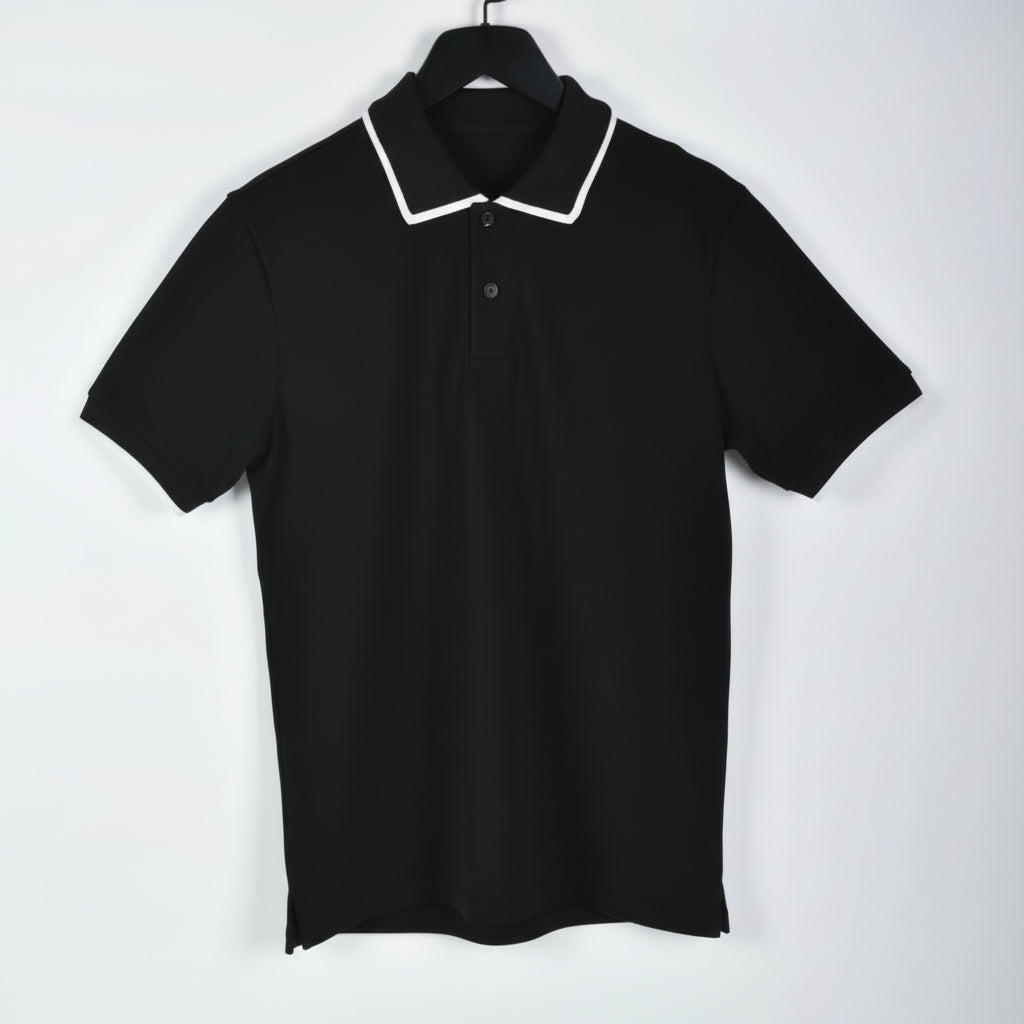 Technical Modern Black Polo with White Trim | Minimal Essential