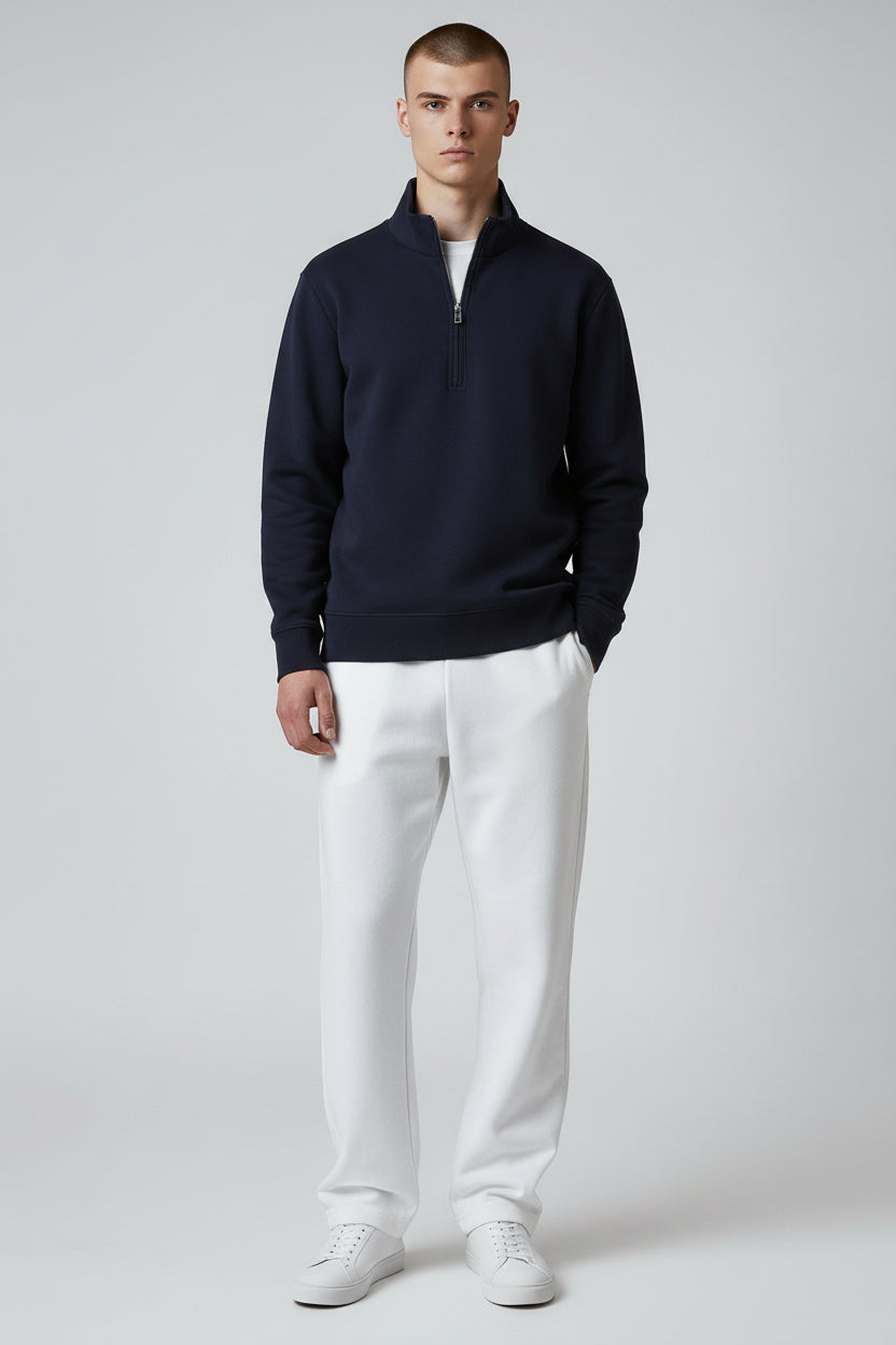 Premium Navy Half-Zip Sweatshirt – Minimal Contemporary Fit