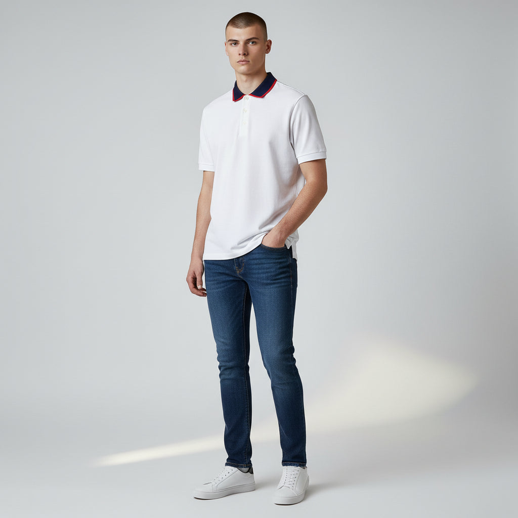 Technical Classic White Polo Shirt – Contrast Collar Detail