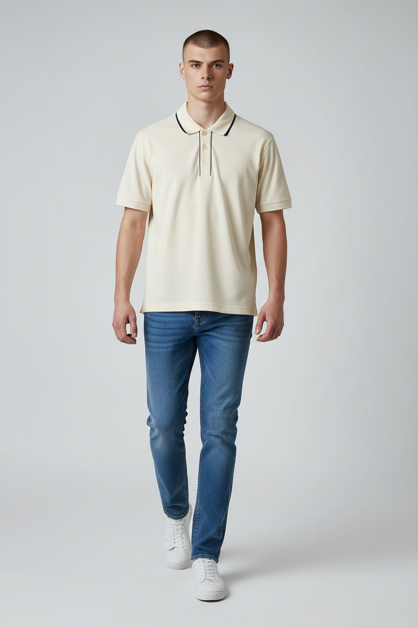 Classic Cream Polo Shirt with Subtle Contrast Collar