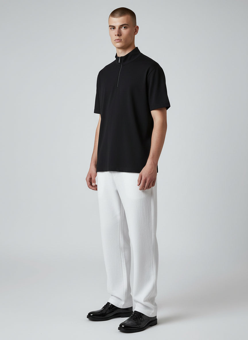 Premium Black Half-Zip Polo Shirt – Minimal Modern Design