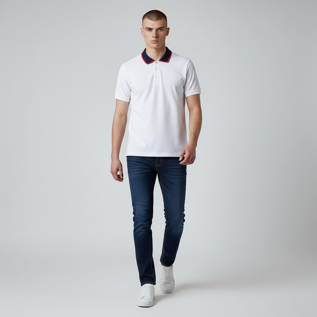 Technical Classic White Polo Shirt – Contrast Collar Detail