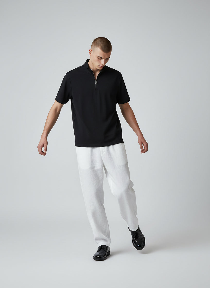 Premium Black Half-Zip Polo Shirt – Minimal Modern Design