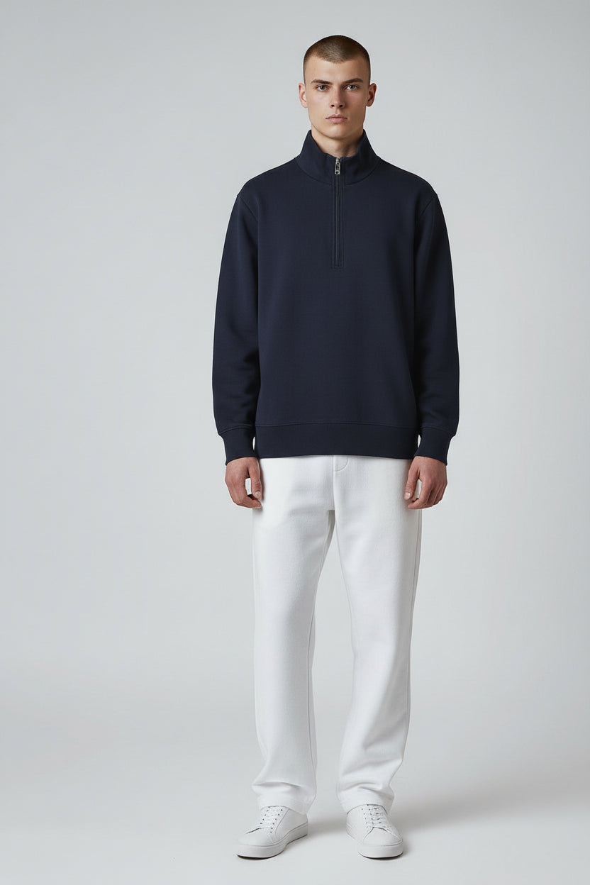 Premium Navy Half-Zip Sweatshirt – Minimal Contemporary Fit