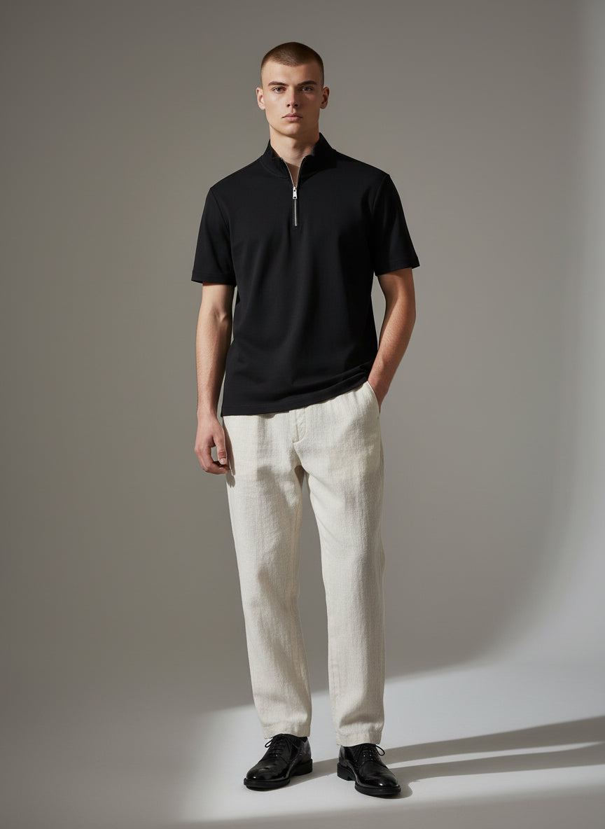 Premium Black Half-Zip Polo Shirt – Minimal Modern Design