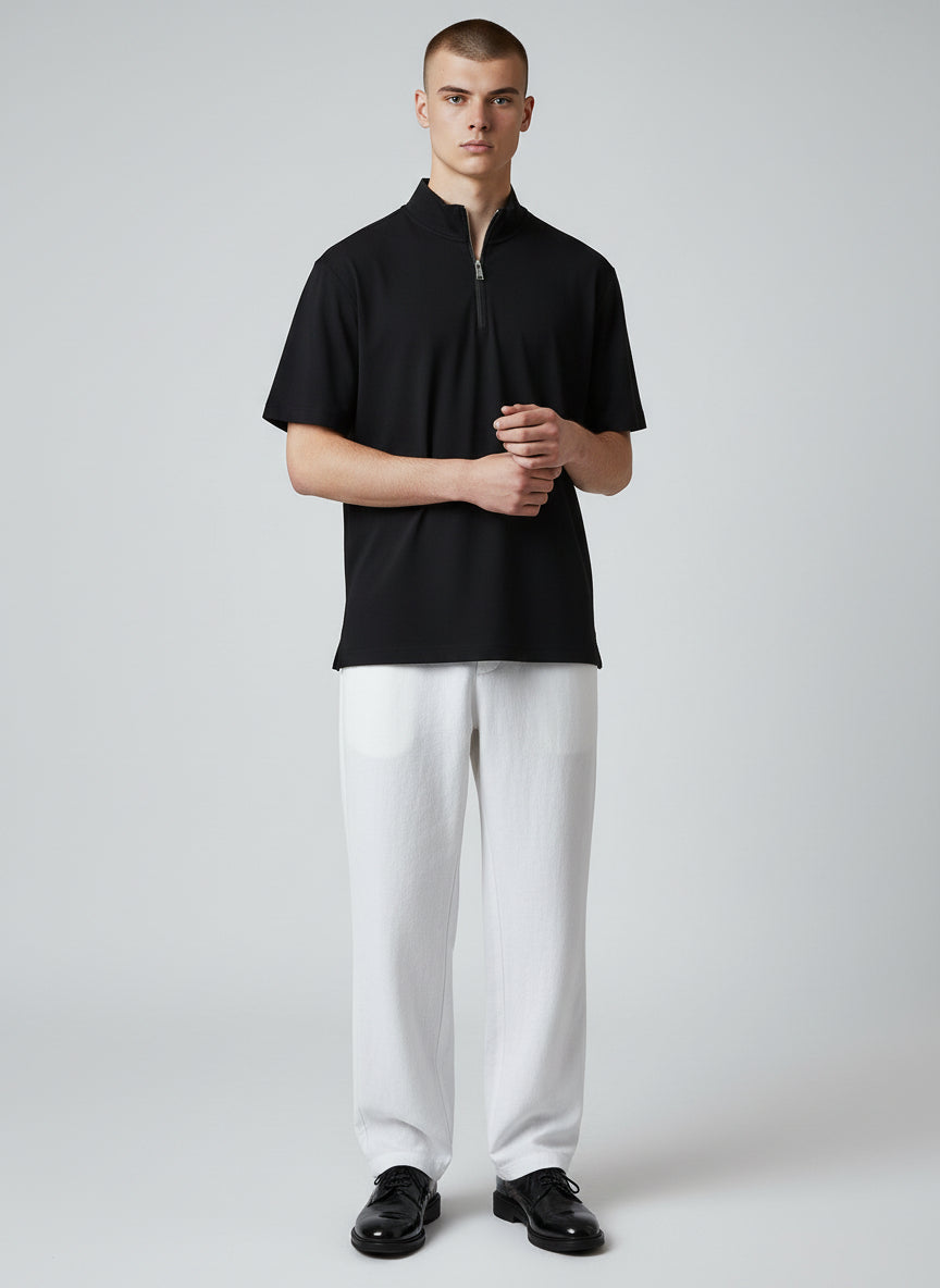 Premium Black Half-Zip Polo Shirt – Minimal Modern Design