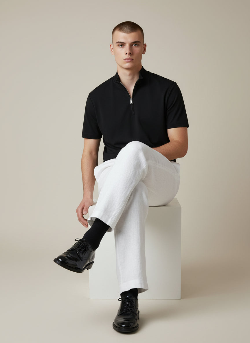 Premium Black Half-Zip Polo Shirt – Minimal Modern Design