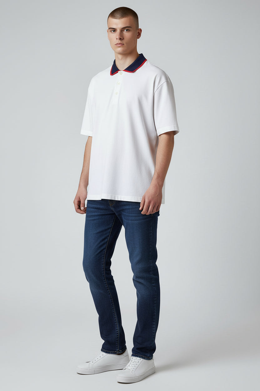 Technical Classic White Polo Shirt – Contrast Collar Detail