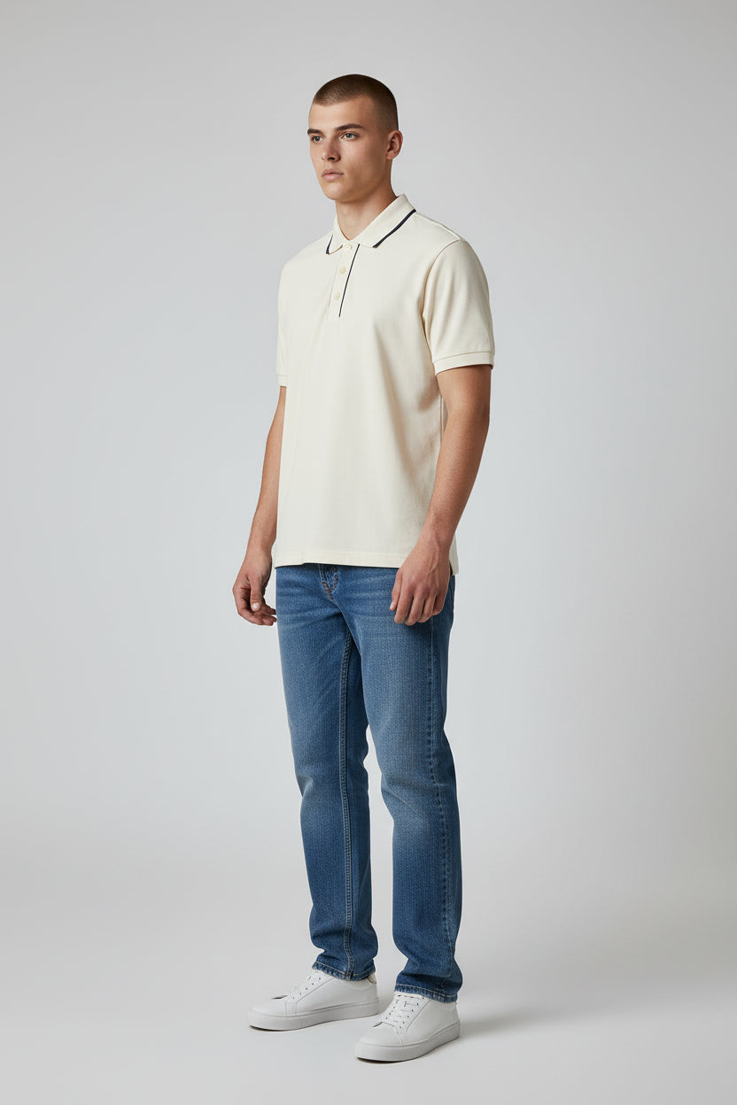 Classic Cream Polo Shirt with Subtle Contrast Collar