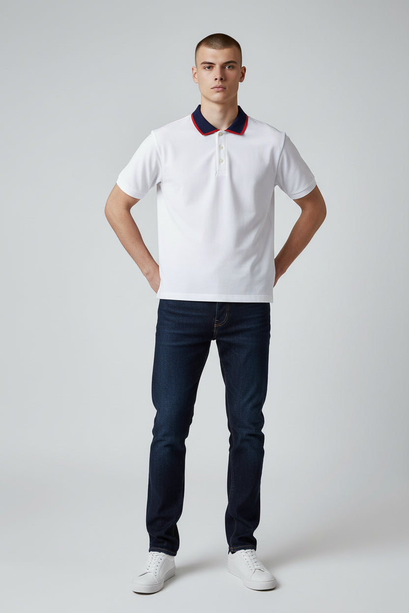 Technical Classic White Polo Shirt – Contrast Collar Detail