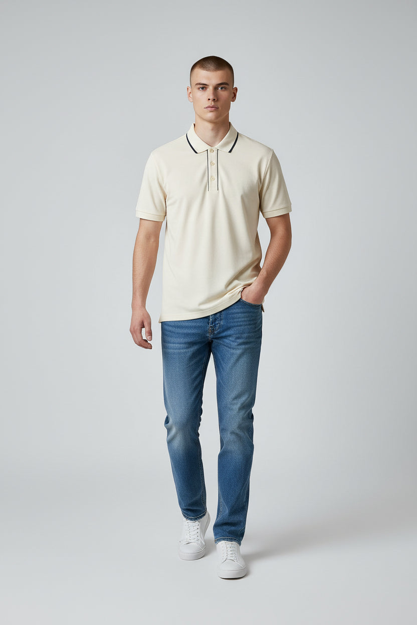 Classic Cream Polo Shirt with Subtle Contrast Collar