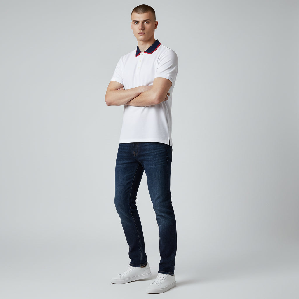 Technical Classic White Polo Shirt – Contrast Collar Detail