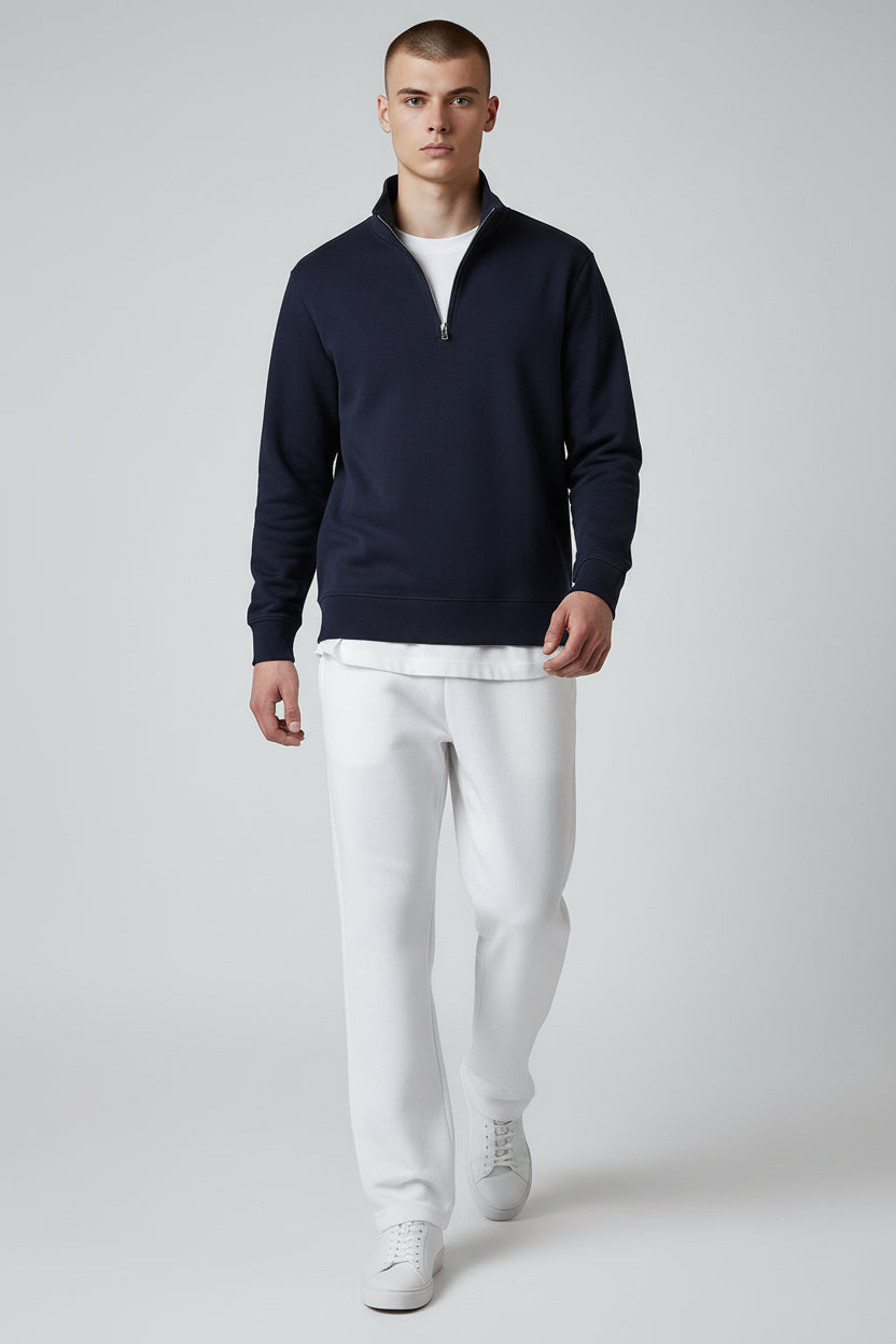 Premium Navy Half-Zip Sweatshirt – Minimal Contemporary Fit