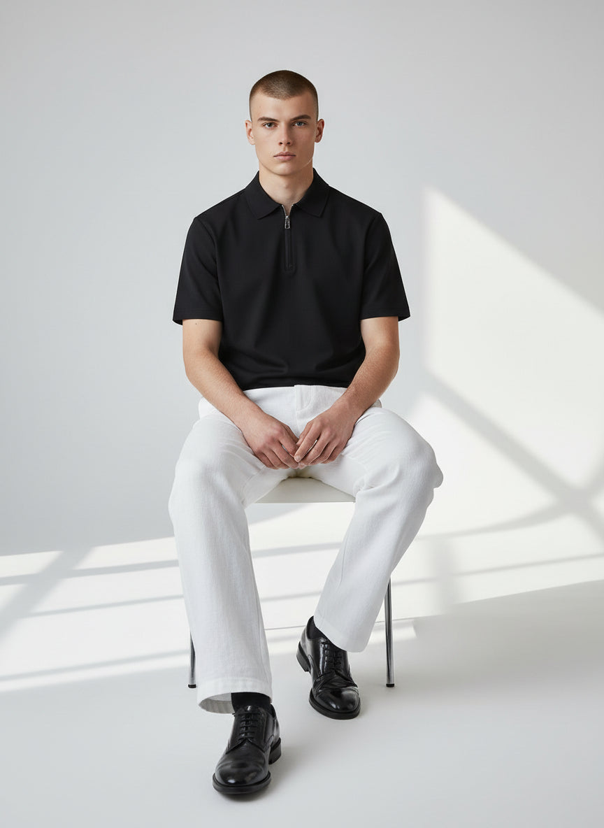 Premium Black Half-Zip Polo Shirt – Minimal Modern Design