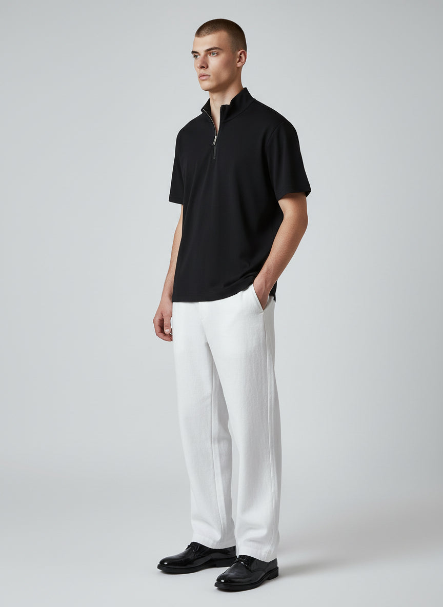 Premium Black Half-Zip Polo Shirt – Minimal Modern Design