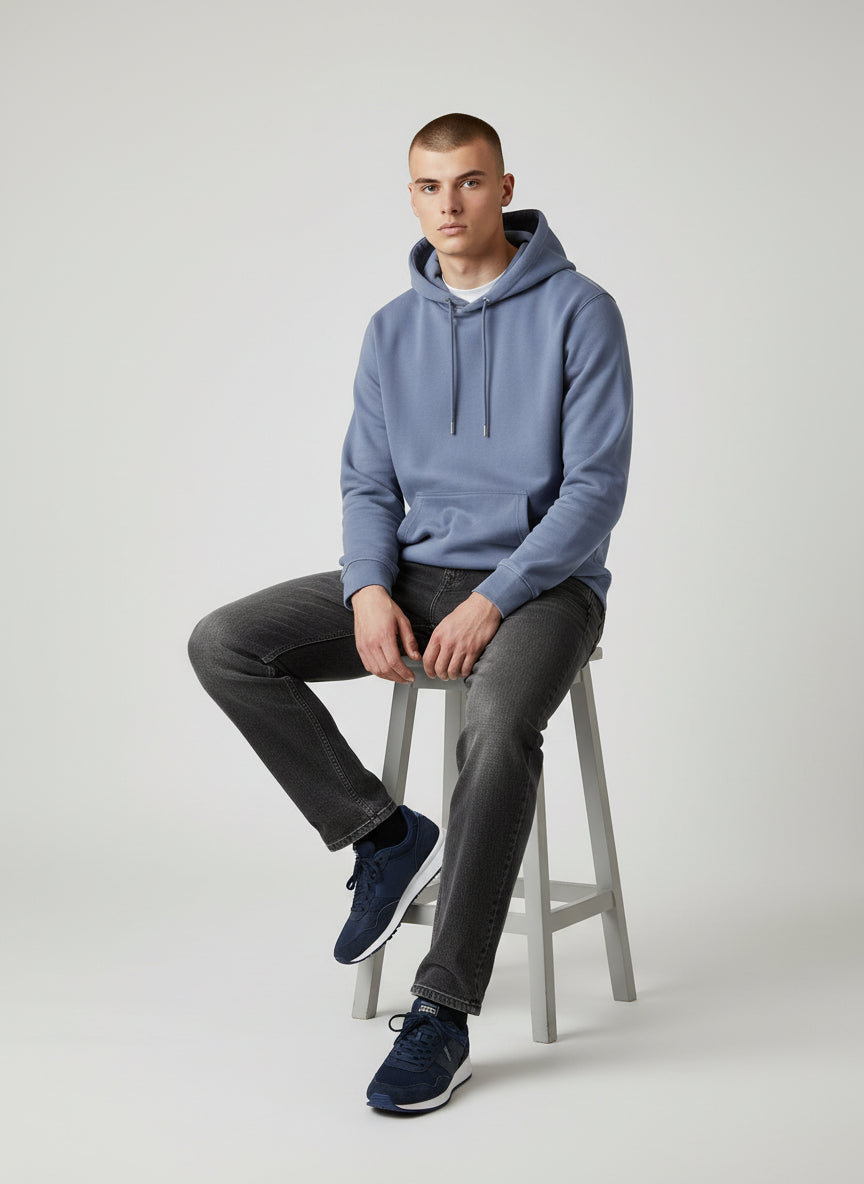 Premium Dusty Blue Hoodie – Minimal Essential Pullover